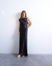 Topshop ruched side midi dress with drape back detail in black polka dot