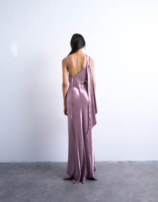 Topshop Ruched Side Midi Dress With Drape Back Detail In Purple