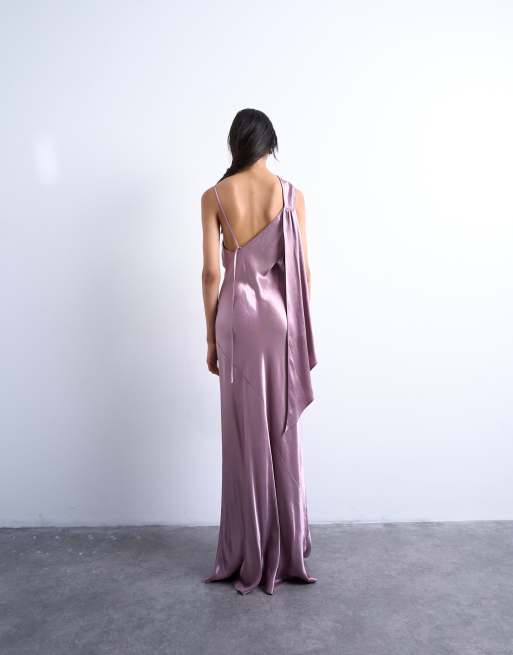 Topshop ruched side midi dress with drape back detail in dusky purple