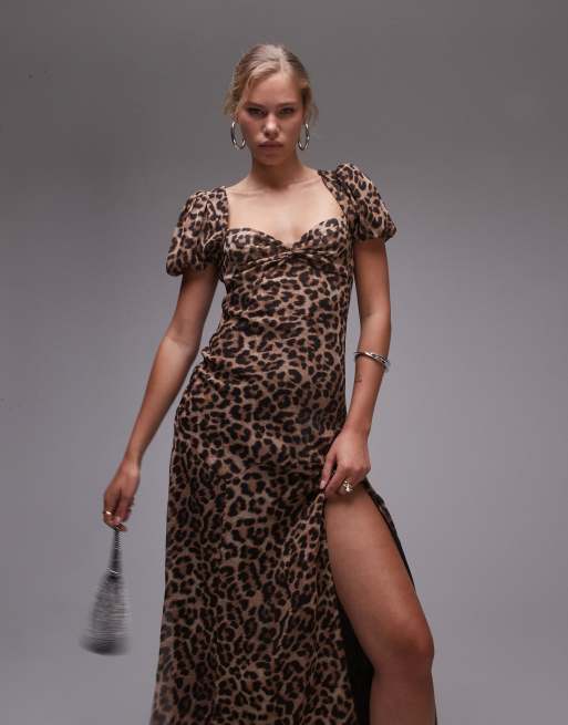 Topshop ruched sleeve occasion dress in animal print ASOS