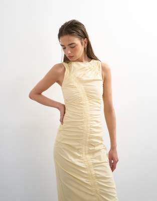 Topshop Ruched Sleeveless Midi Dress In Multi