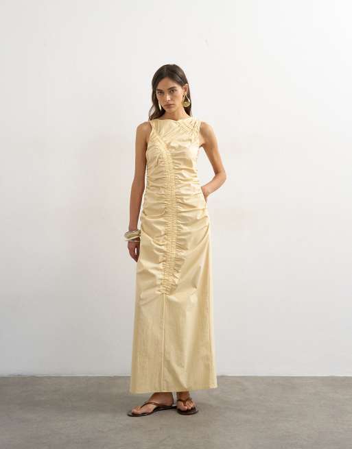 Topshop ruched sleeveless midi dress in buttermilk, 2 of 4