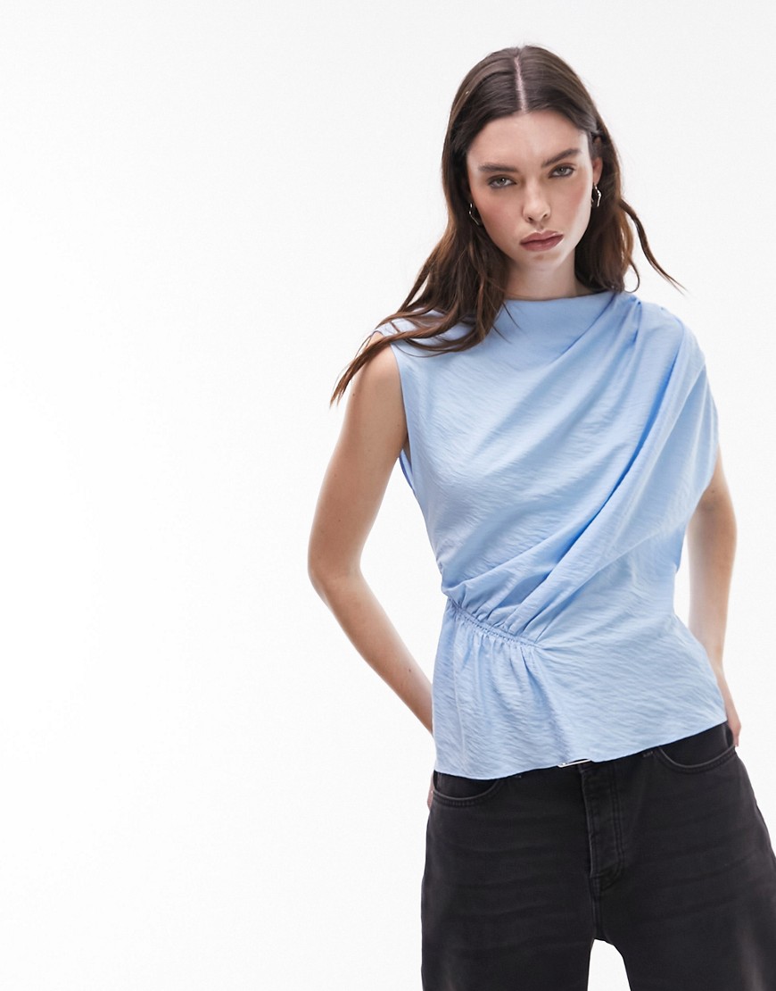 Topshop ruched sleeveless top in blue