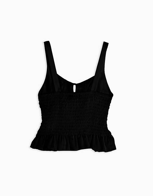 Tops Topshop ruched tie front cami in black 