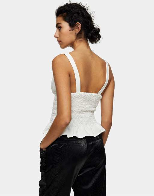 Topshop ruched tie front cami in cream, 2 of 4