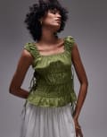 [Topshop] Topshop ruched tiered tie side top in green 8 GREEN
