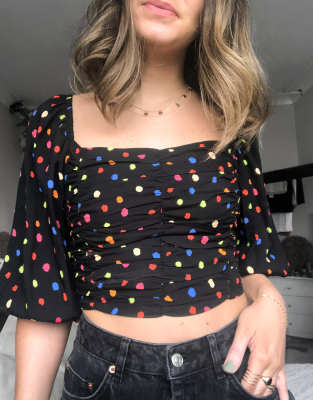 topshop green polka dot top