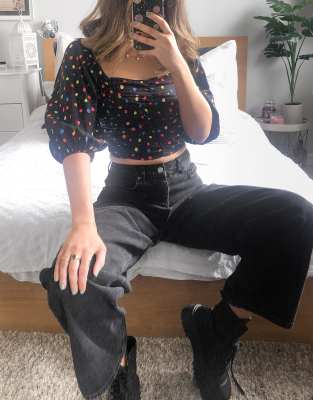 topshop green polka dot top