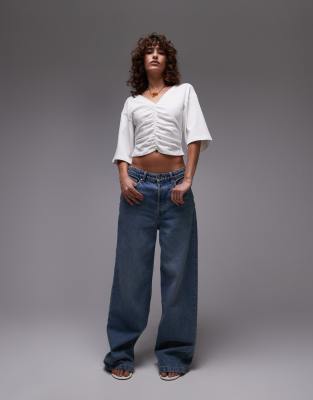 TOPSHOP RUCHED V-NECK SHORT SLEEVE TOP