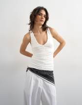 Topshop ruched v-neck tank top in ivory