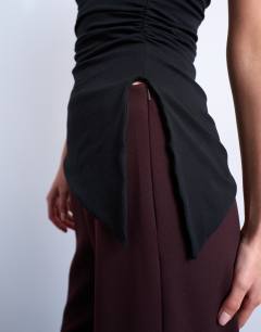 Model wearing Ruched waist asymmetric hem bandeau in black