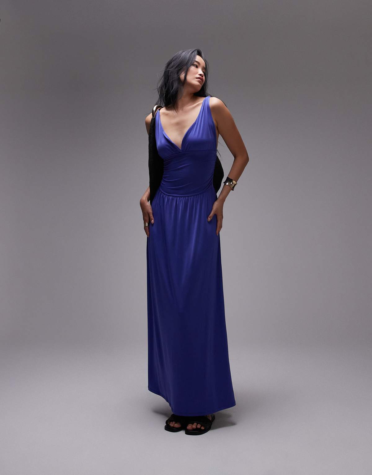 Topshop ruched waist cami maxi dress in cobalt blue