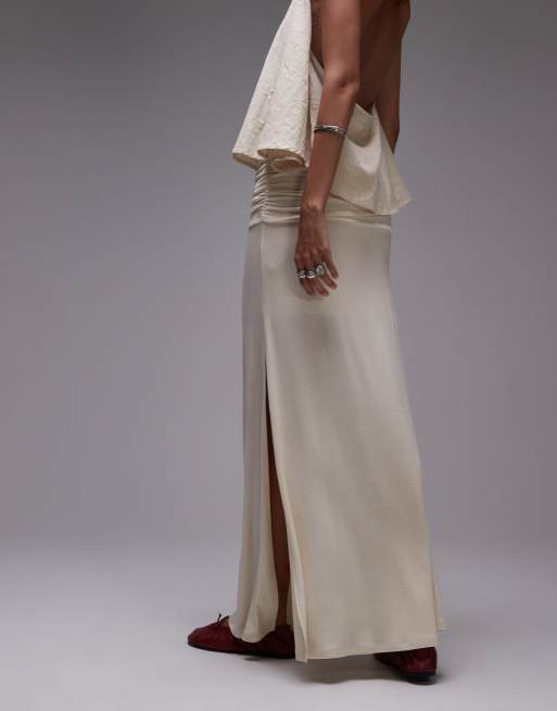 Topshop ruched waist maxi skirt in ecru