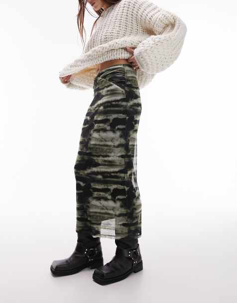 Topshop ruched waist skirt in blurred print