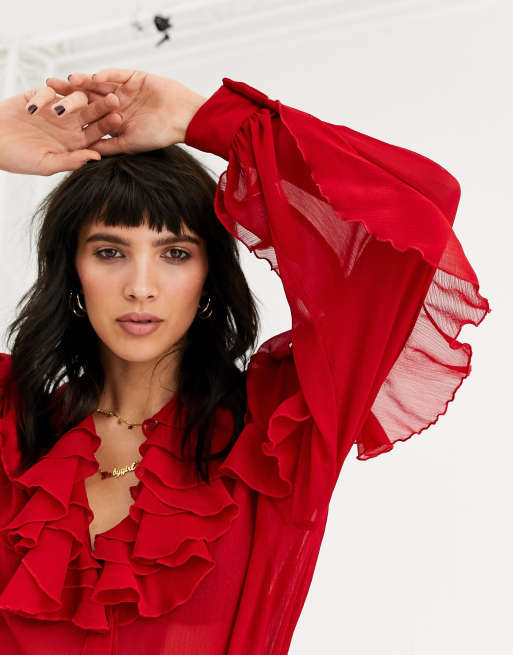 Red best sale ruffle top