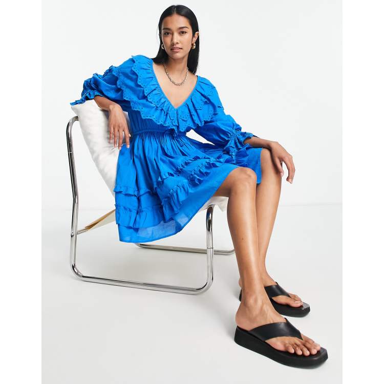 ClassicfuncenterShops Calvin Klein Jeans Cintura blu notte argento Topshop ruffle broderie mini dress in cobalt blue