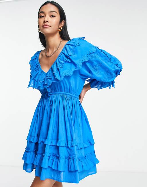 Glamorous cobalt shop ruffle tiered dress