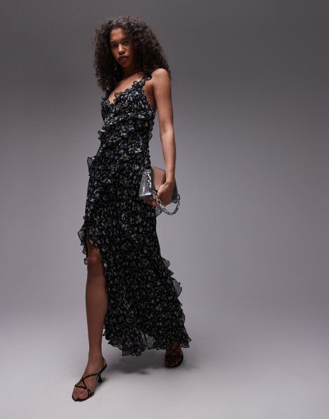 Topshop ruffle cami maxi dress in blue floral - view 1