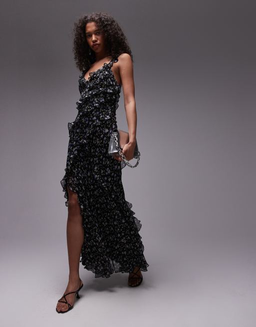 Topshop ruffle cami maxi dress in blue floral