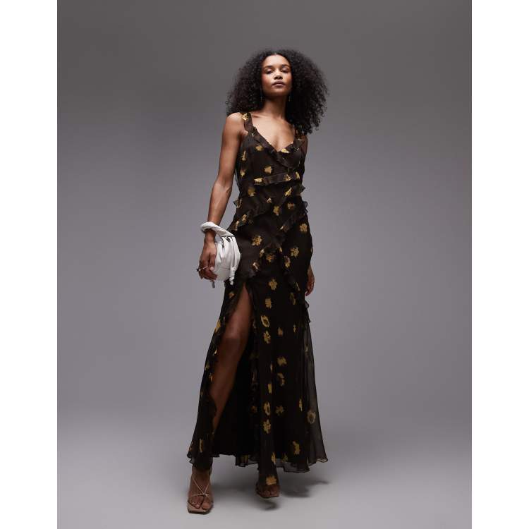 Topshop ruffle cami maxi dress in brown buttermilk floral | ASOS