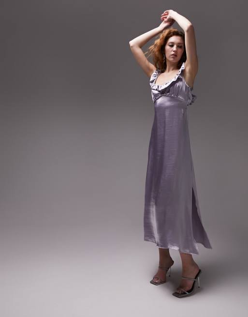 Topshop ruffle cami midaxi dress with cross back in lilac