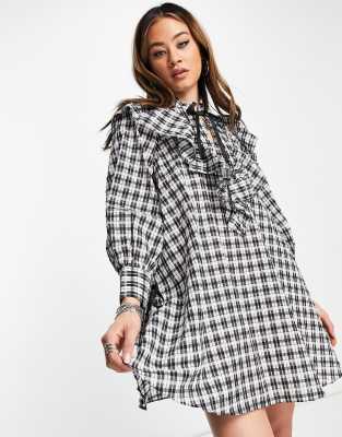 topshop black and white check dress