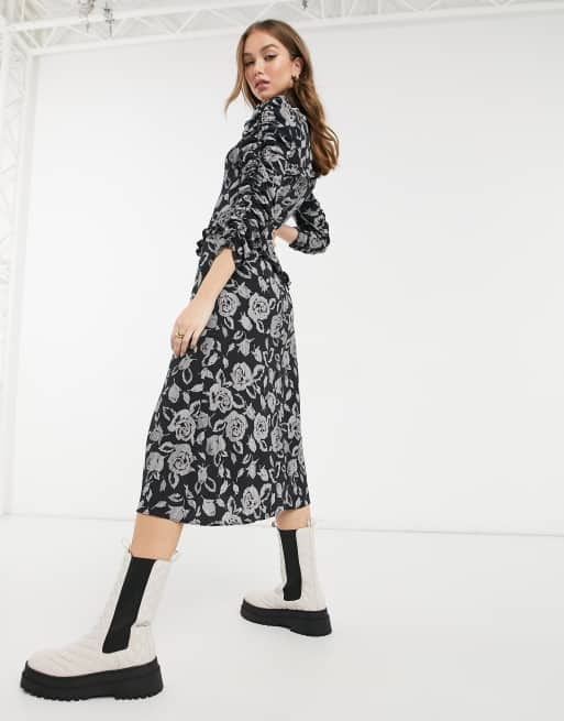 Topshop black shop floral midi dress