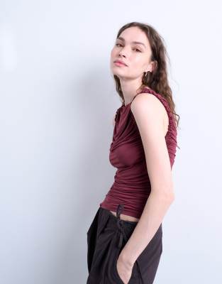 Topshop Ruffle Detail Tank Top In Red
