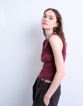 Topshop ruffle detail tank top in berry