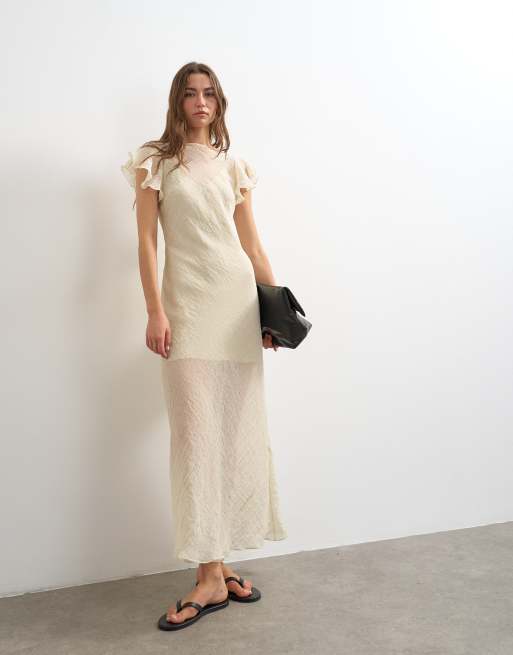 Topshop ruffle double layer chiffon maxi dress in ivory, 2 of 4