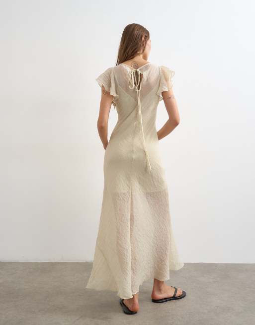 Topshop ruffle double layer chiffon maxi dress in ivory, 4 of 4