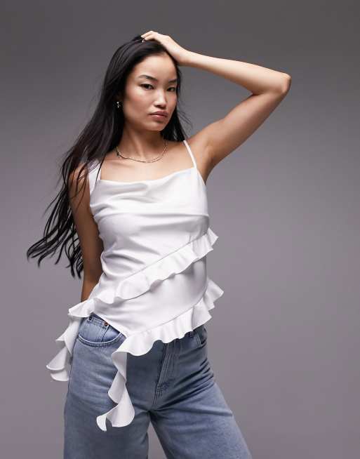 White ruffle cami store top