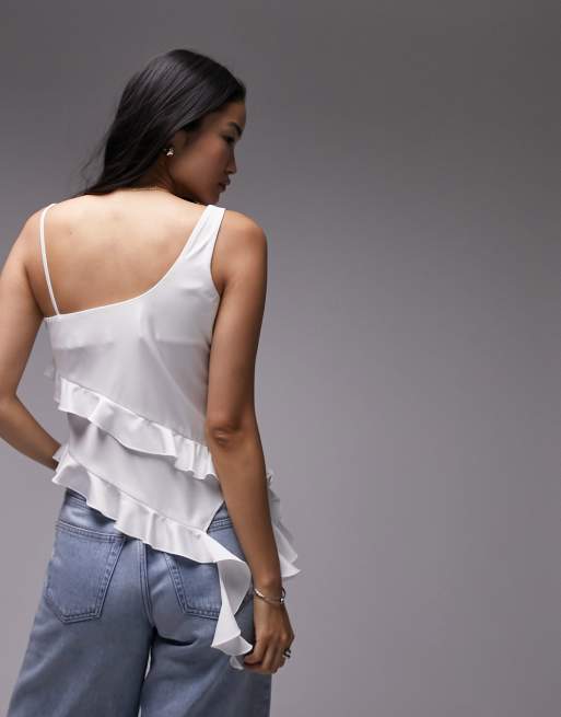 Textured Ruffled Wrap-Effect Cami Top