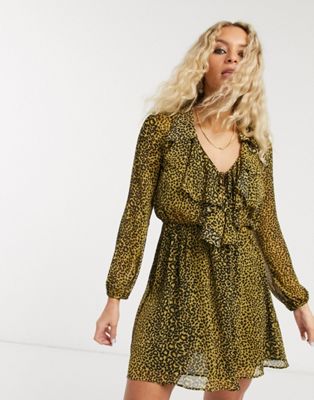mustard leopard print dress