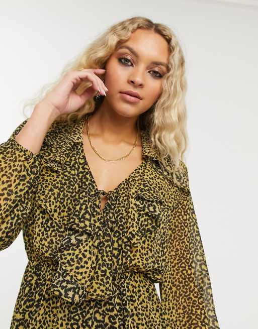 Topshop ruffle front mini dress in mustard animal print | ASOS