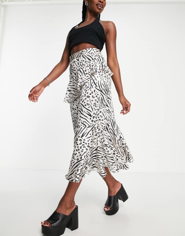 Topshop ruffle midi skirt in zebra print