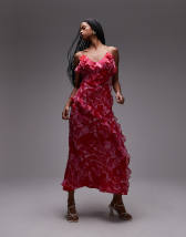 ASOS DESIGN sheer ruffle shoulder asymmetric hem maxi dress
