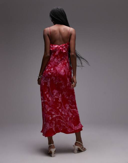 Topshop ruffle midi slip dress in pink abstract floral, 2 of 4