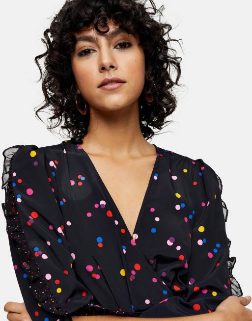 Topshop ruffle mini dress in multicolored dot print