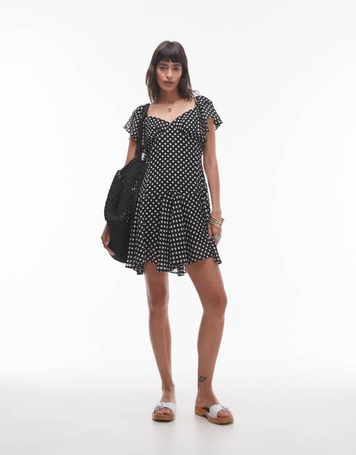 Polka dot ruffle mini dress hotsell