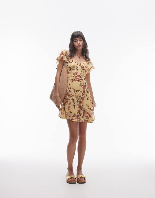 topshop midi dress with ruffles in ditsy floral Topshop Floral Ruffle Detail Slip Dress In Yellow - 30% Off