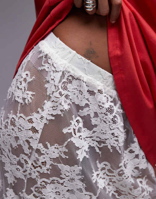 Topshop Sheer Lace 90's Length Skirt (Silver) main image 1