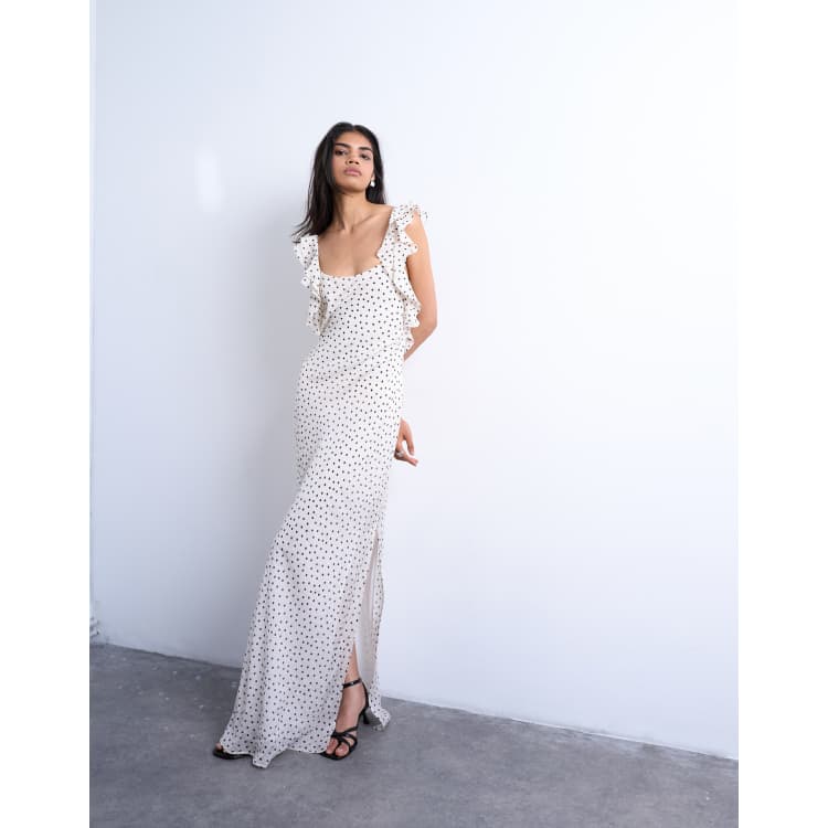 Topshop ruffle shoulder amalfi slip dress in mono spot | ASOS