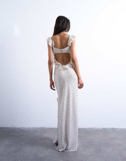 Topshop ruffle shoulder amalfi slip dress in mono spot