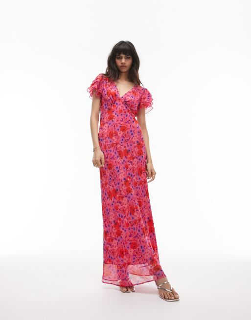 Ruffle sleeve outlet maxi dress