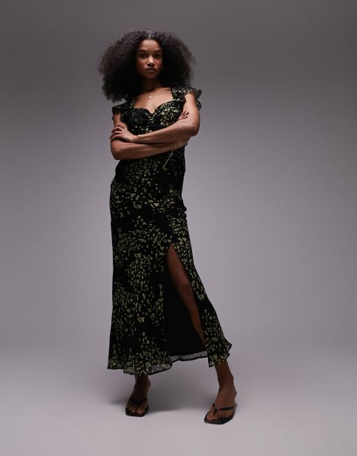 Topshop ruffle sleeve maxi slit front occasion dress in floral print, 3 of 4