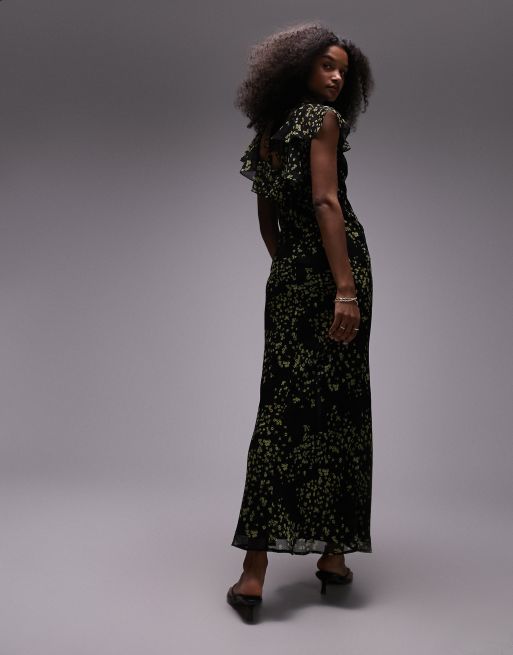 Topshop ruffle sleeve maxi slit front occasion dress in floral print, 4 of 4