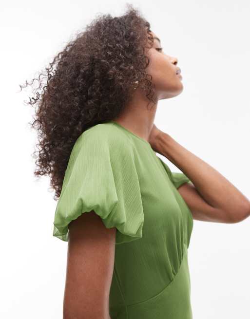 Topshop ruffle sleeve volume hem maxi dress in olive | ASOS