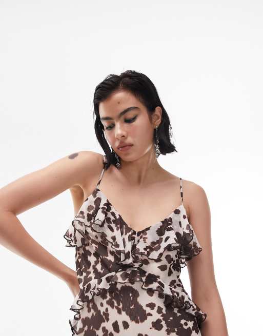 Topshop ruffle slip dress in animal print