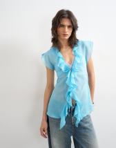 Topshop ruffle v neck top in blue